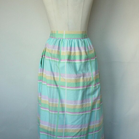 Vintage 1980s Skirt With Pockets, Pastel Windowpane Check A Line - Picture 8 of 10